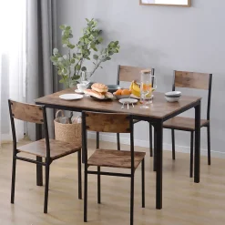 Ensemble Table et Chaises - Table 108x65 cm MDF avec 4 Chaises Métal, Surface PVC, design Gain de Place, Marron
