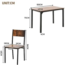 Ensemble Table et Chaises - Table 108x65 cm MDF avec 4 Chaises Métal, Surface PVC, design Gain de Place, Marron