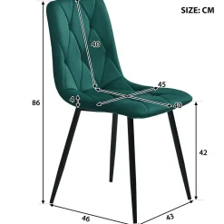 Ensemble Table et Chaises - Rectangulaire MDF avec 4 Chaises Velours, Pieds Métal Noir, Blanc & Vert Foncé, 117x68x75 cm