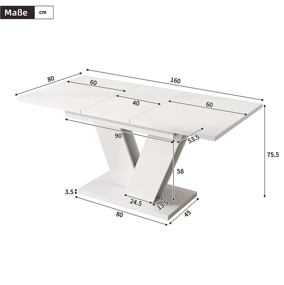 ensemble Table et Chaises Salle à Manger avec Table Extensible et 6 Chaises en Velours, 120/160 x 80 cm - Blanc et Beige