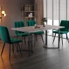 Ensemble table et chaises 140x80x75 cm avec 4 chaises, table MDF effet marbre, chaises velours gris