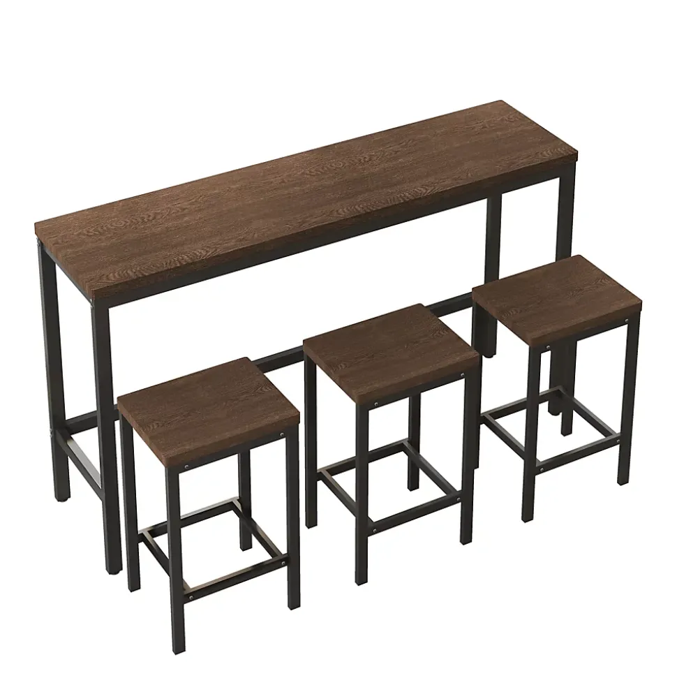 Ensemble table et chaises 148x40x90 cm avec 3 chaises table rectangulaire structure métal brun foncé