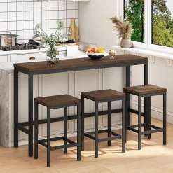 Ensemble table et chaises 148x40x90 cm avec 3 chaises table rectangulaire structure métal brun foncé
