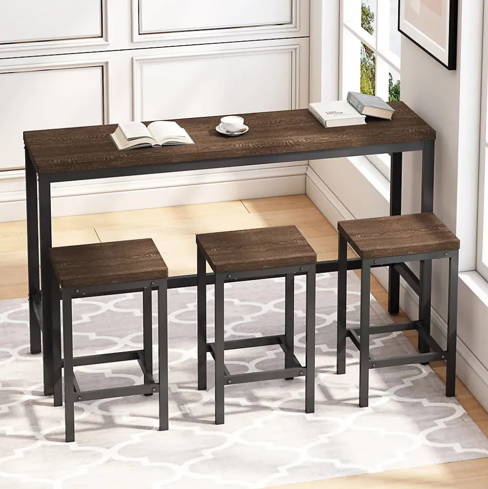 Ensemble table et chaises 148x40x90 cm avec 3 chaises table rectangulaire structure métal brun foncé