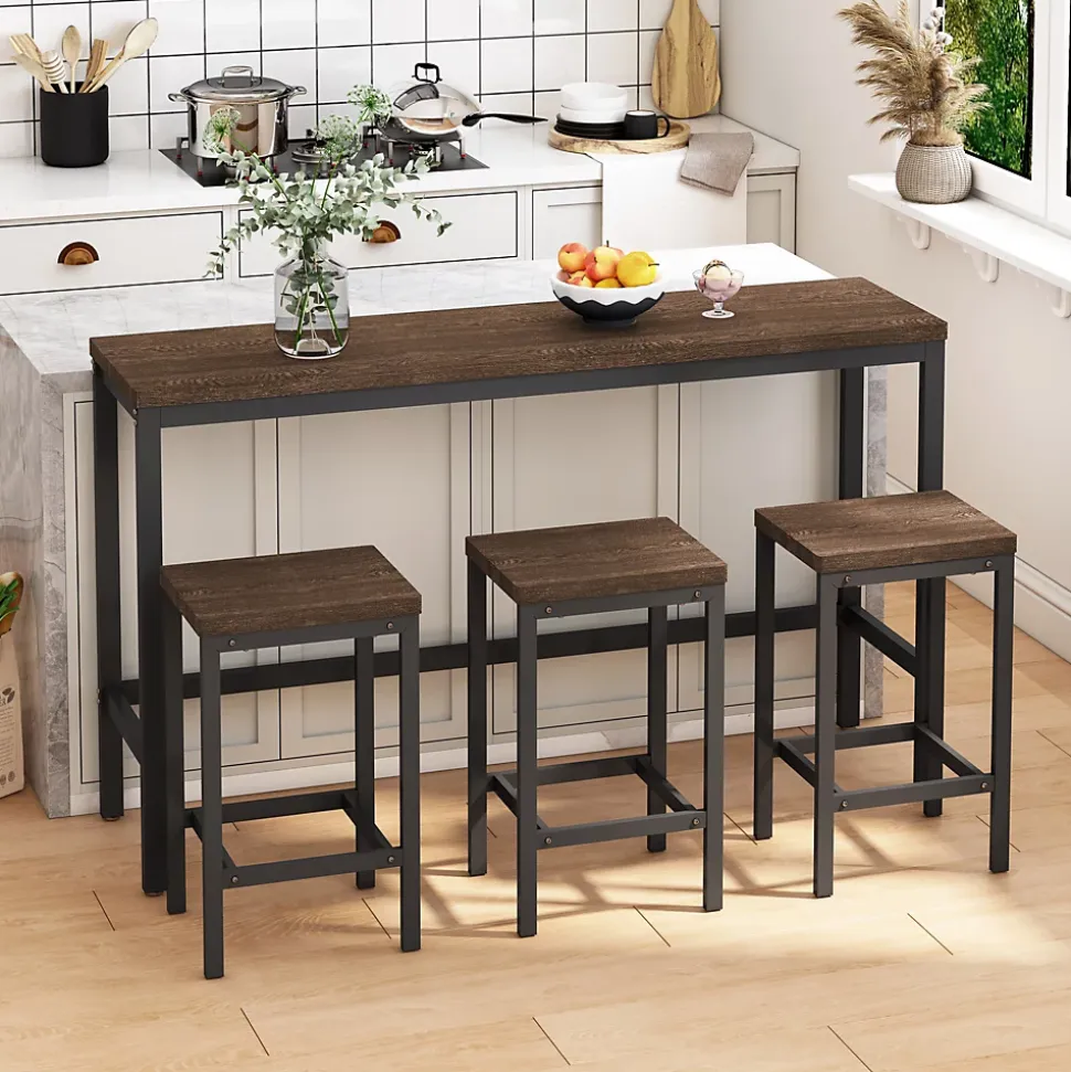 Ensemble table et chaises 148x40x90 cm avec 3 chaises table rectangulaire structure métal brun foncé