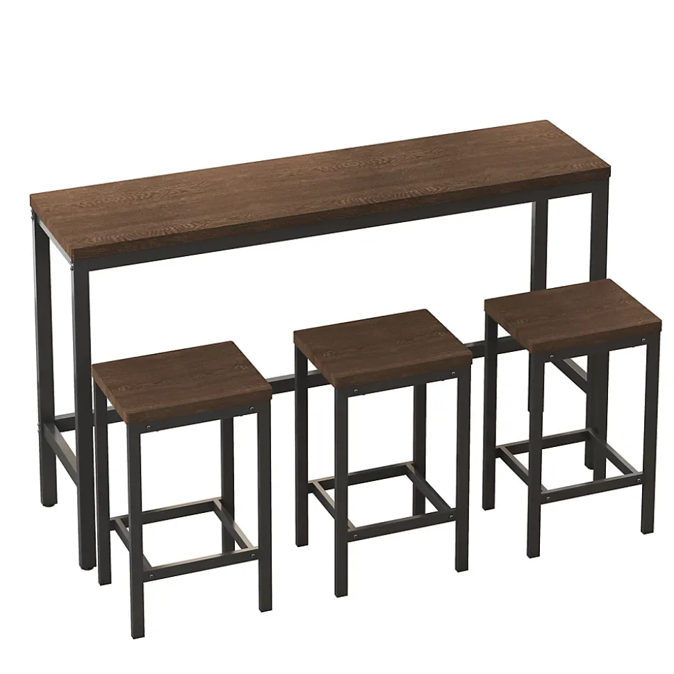 Ensemble table et chaises 148x40x90 cm avec 3 chaises table rectangulaire structure métal brun foncé