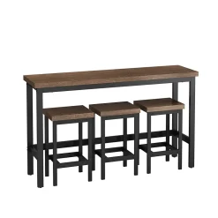 Ensemble table et chaises 148x40x90 cm avec 3 chaises table rectangulaire structure métal brun foncé
