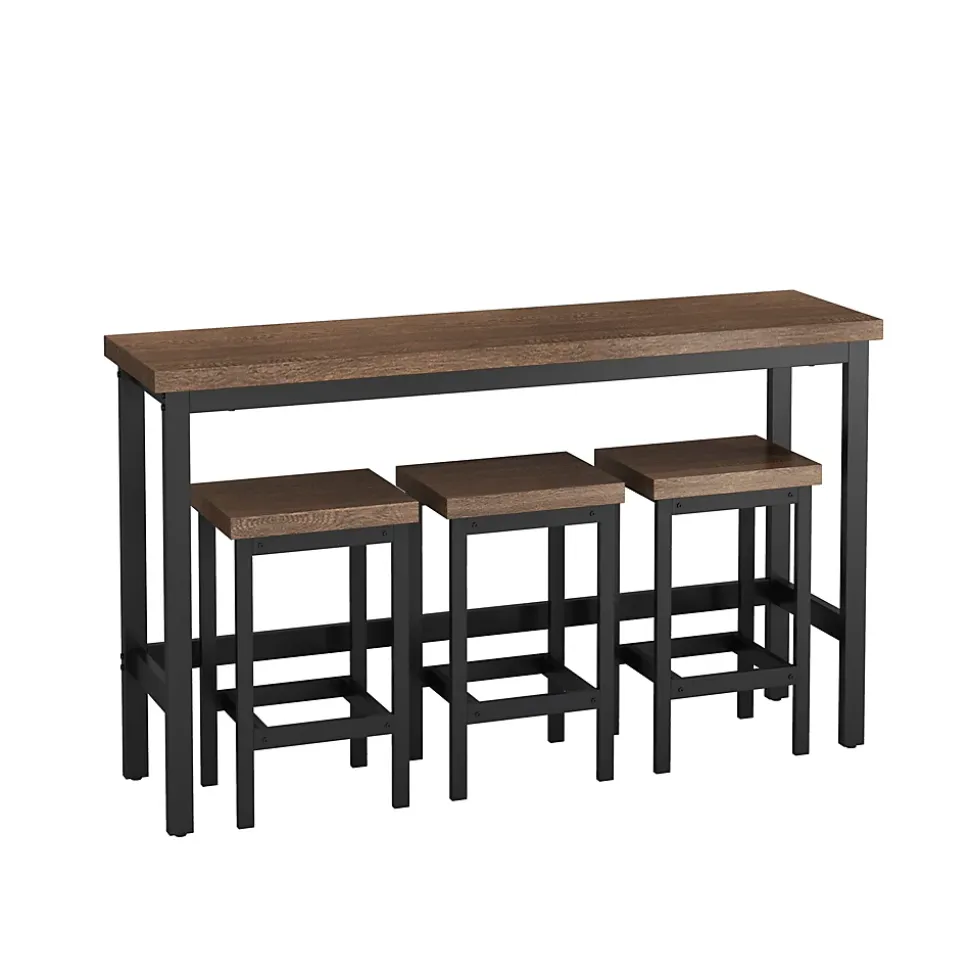 Ensemble table et chaises 148x40x90 cm avec 3 chaises table rectangulaire structure métal brun foncé