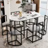 Ensemble table et chaises 180x90x75 cm avec 6 chaises, table MDF blanc, chaises velours gris, pied métal