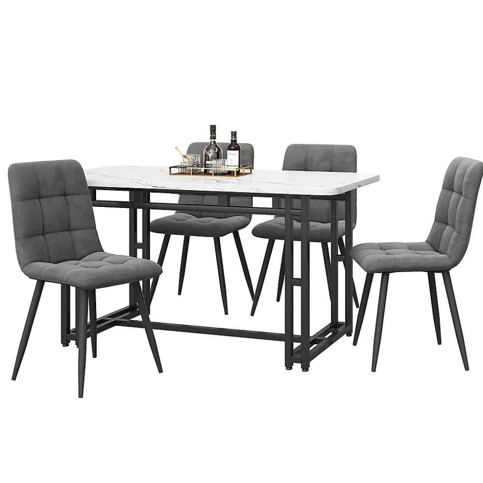 Ensemble table et chaises 120x70x75 cm avec 4 chaises table rectangulaire MDF pieds métal chaises velours gris
