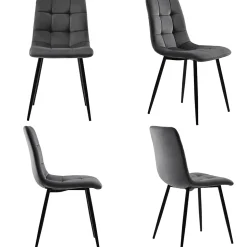 Ensemble table et chaises 120x70x75 cm avec 4 chaises table rectangulaire MDF pieds métal chaises velours gris