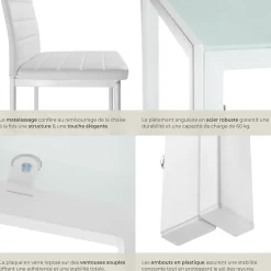 Ensemble table et chaises de salle à manger 5 pièces en Acier blanc