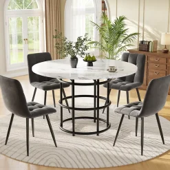 Ensemble table et chaises 100x100x76 cm avec 4 chaises table carrée MDF effet marbre chaises velours noir