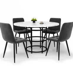 Ensemble table et chaises 100x100x76 cm avec 4 chaises table carrée MDF effet marbre chaises velours noir