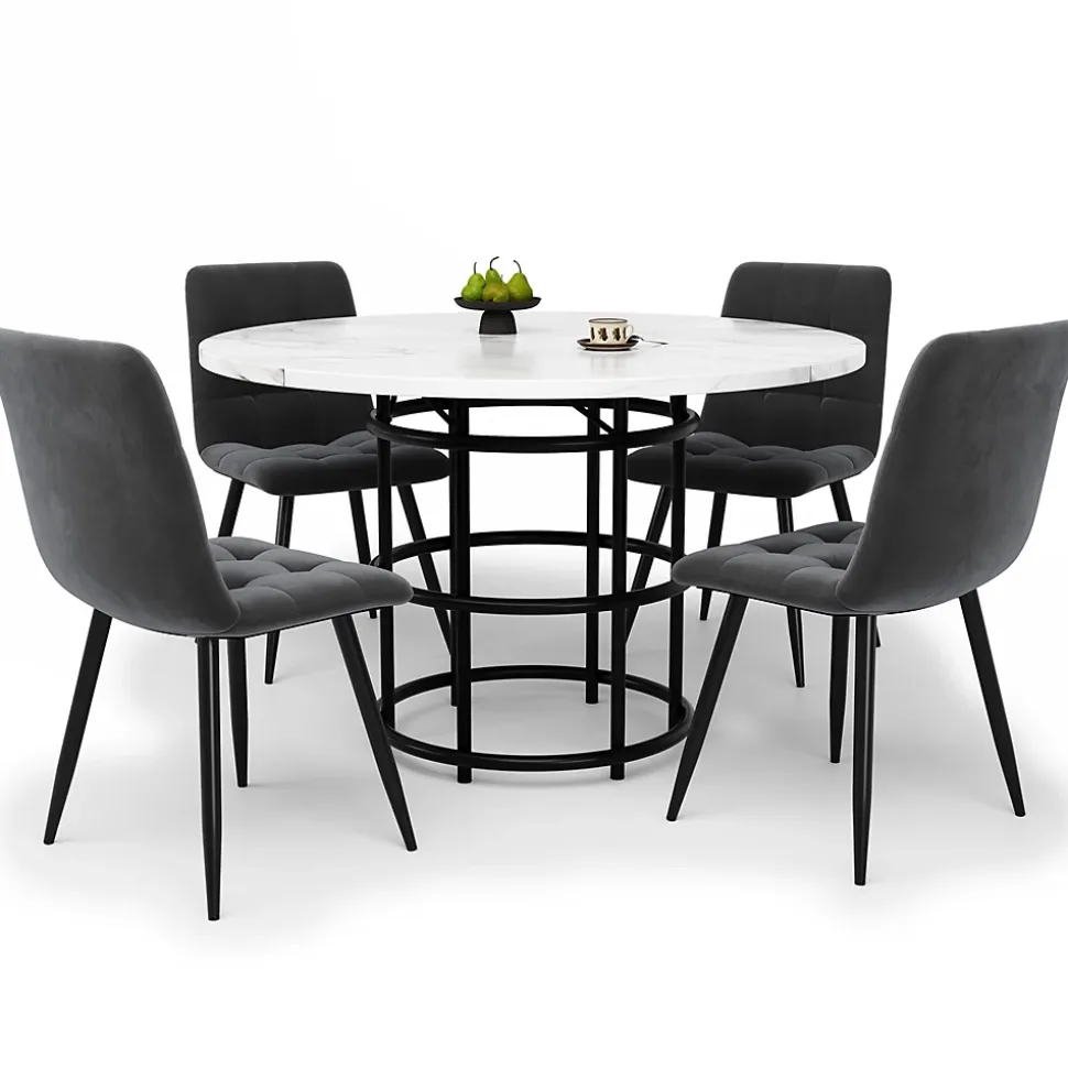 Ensemble table et chaises 100x100x76 cm avec 4 chaises table carrée MDF effet marbre chaises velours noir