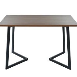 Ensemble table et chaises 117x68x75 cm avec 4 chaises, table MDF noyer, chaises rembourrées lin pieds métal
