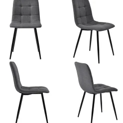 Ensemble table et chaises 117x68x75 cm avec 4 chaises, table MDF noyer, chaises rembourrées lin pieds métal