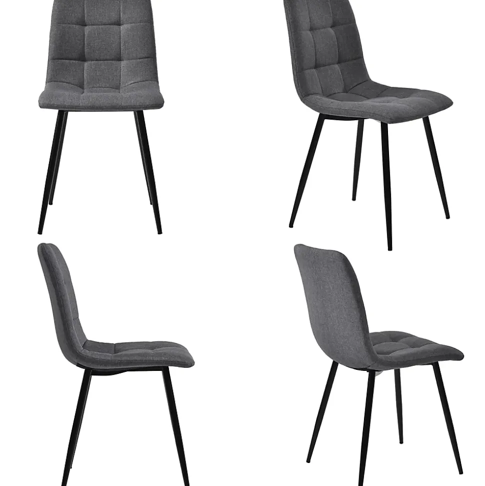 Ensemble table et chaises 117x68x75 cm avec 4 chaises, table MDF noyer, chaises rembourrées lin pieds métal