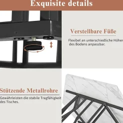 Ensemble Table et Chaises - Table Hexagonale et 4 Chaises Velours, Salle à Manger Moderne, Plateau Effet Marbre, Gris et Blanc