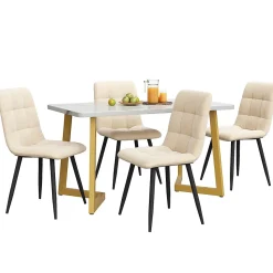 Ensemble Table et Chaises - Rectangulaire avec 4 Chaises Velours Rembourrées, MDF Métal, Beige, 117x68x75 cm