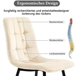 Ensemble Table et Chaises - Rectangulaire avec 4 Chaises Velours Rembourrées, MDF Métal, Beige, 117x68x75 cm