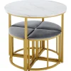 Ensemble table et chaises 80x75x75 cm table ronde MDF blanche avec 4 chaises velours gris métal doré