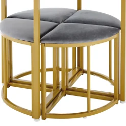 Ensemble table et chaises 80x75x75 cm table ronde MDF blanche avec 4 chaises velours gris métal doré