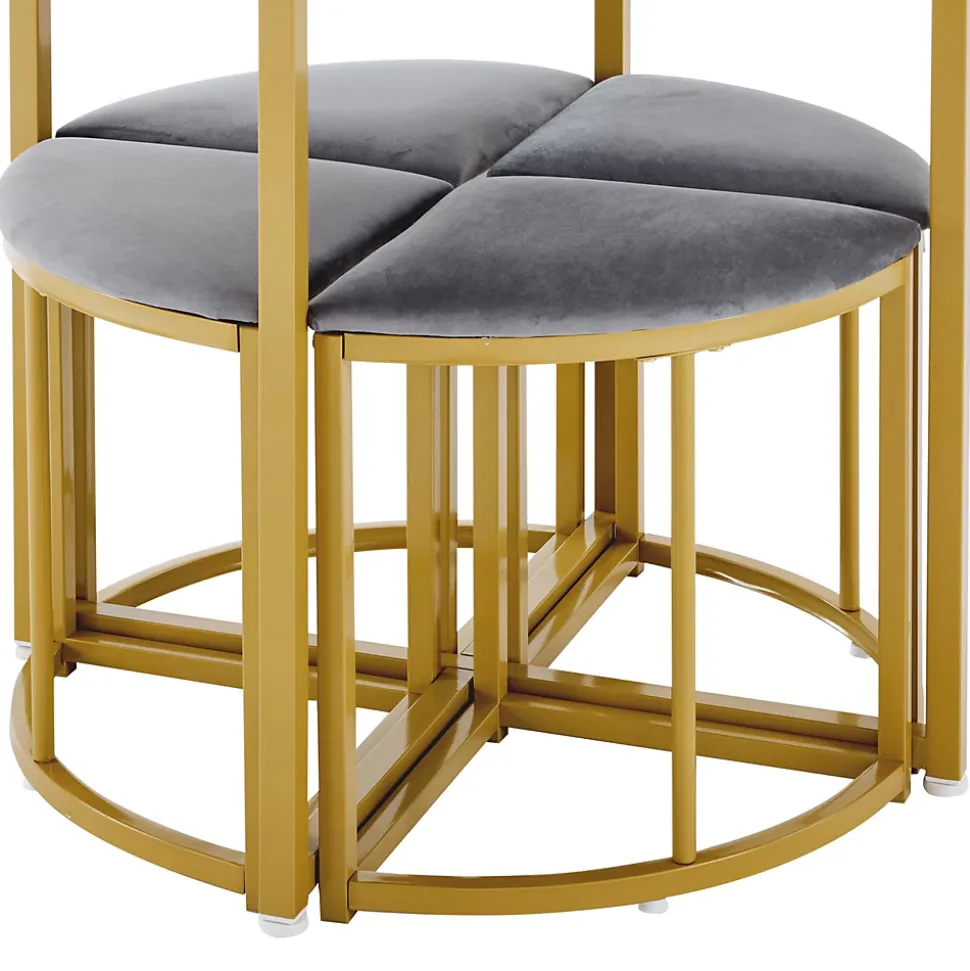 Ensemble table et chaises 80x75x75 cm table ronde MDF blanche avec 4 chaises velours gris métal doré
