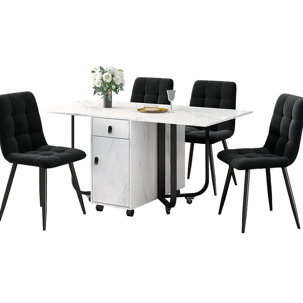 Ensemble table et chaises 150x80x76 cm avec 4 chaises assise rembourrée, table rectangulaire et structure métal