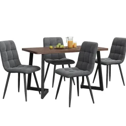 Ensemble table et chaises 117x68x75 cm avec 4 chaises, table rectangulaire MDF noyer, chaises velours