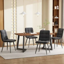 Ensemble table et chaises 117x68x75 cm avec 4 chaises, table rectangulaire MDF noyer, chaises velours