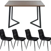 Ensemble table et chaises 117x68x75 cm avec 4 chaises, table MDF noyer et chaises assise velours rembourrée