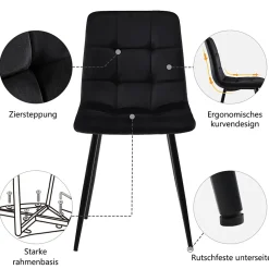 Ensemble table et chaises 117x68x75 cm avec 4 chaises, table MDF noyer et chaises assise velours rembourrée