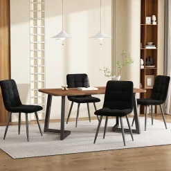 Ensemble table et chaises 117x68x75 cm avec 4 chaises, table MDF noyer et chaises assise velours rembourrée