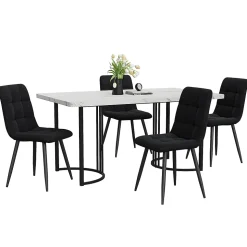 Ensemble table et chaises 140x80x75 cm avec 4 chaises, rectangulaire MDF effet marbre et assise velours