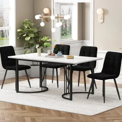 Ensemble table et chaises 140x80x75 cm avec 4 chaises, rectangulaire MDF effet marbre et assise velours