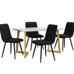 Ensemble table et chaises 120x75x75 cm avec 4 chaises, table rectangulaire, assise rembourrée et pieds dorés