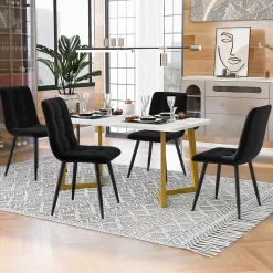 Ensemble table et chaises 120x75x75 cm avec 4 chaises, table rectangulaire, assise rembourrée et pieds dorés