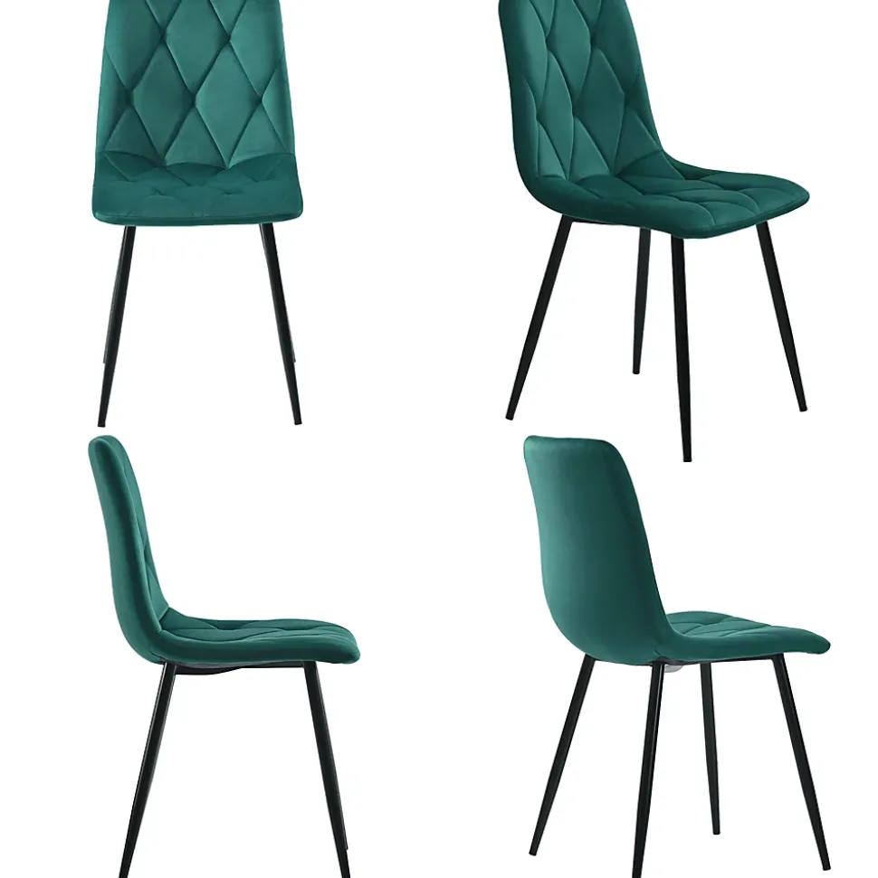 Ensemble table et chaises 115,5x100x75 cm table hexagonale marbre blanc métal avec 4 chaises velours vert