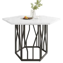 Ensemble table et chaises 115,5x100x75 cm table hexagonale marbre blanc métal avec 4 chaises velours vert