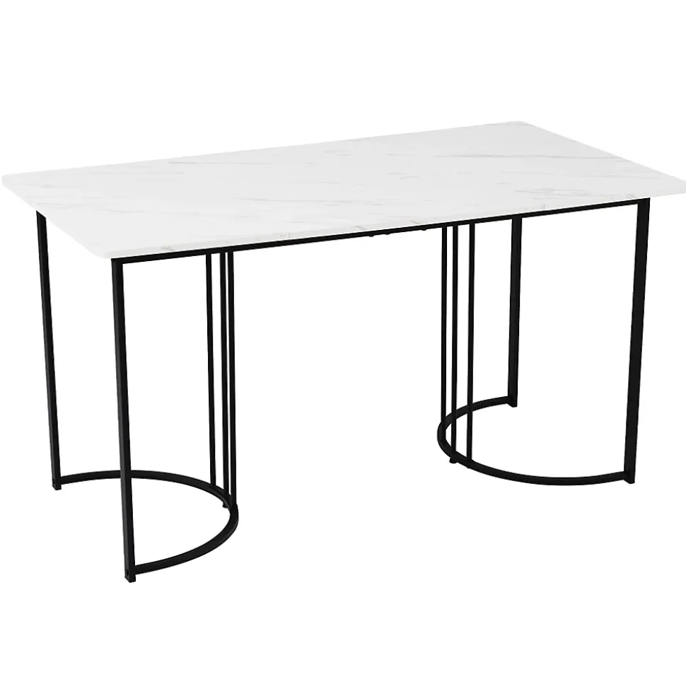 Ensemble table et chaises 140x80x75 cm avec 4 chaises, table rectangulaire MDF motif marbre, chaises velours
