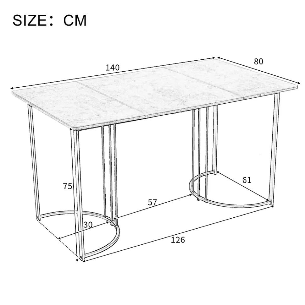 Ensemble table et chaises 140x80x75 cm avec 4 chaises, table rectangulaire MDF motif marbre, chaises velours