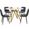 Ensemble table et chaises 100x76 cm table ronde plateau MDF marbre avec 4 chaises lin gris, pieds dorés