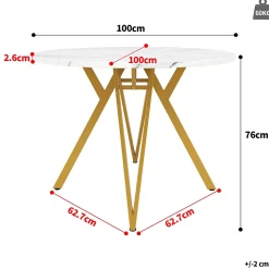 Ensemble table et chaises 100x76 cm table ronde plateau MDF marbre avec 4 chaises lin gris, pieds dorés