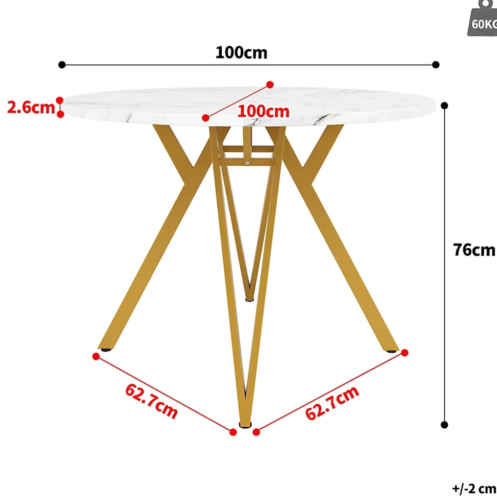 Ensemble table et chaises 100x76 cm table ronde plateau MDF marbre avec 4 chaises lin gris, pieds dorés