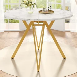 Ensemble table et chaises 100x76 cm table ronde plateau MDF marbre avec 4 chaises lin gris, pieds dorés