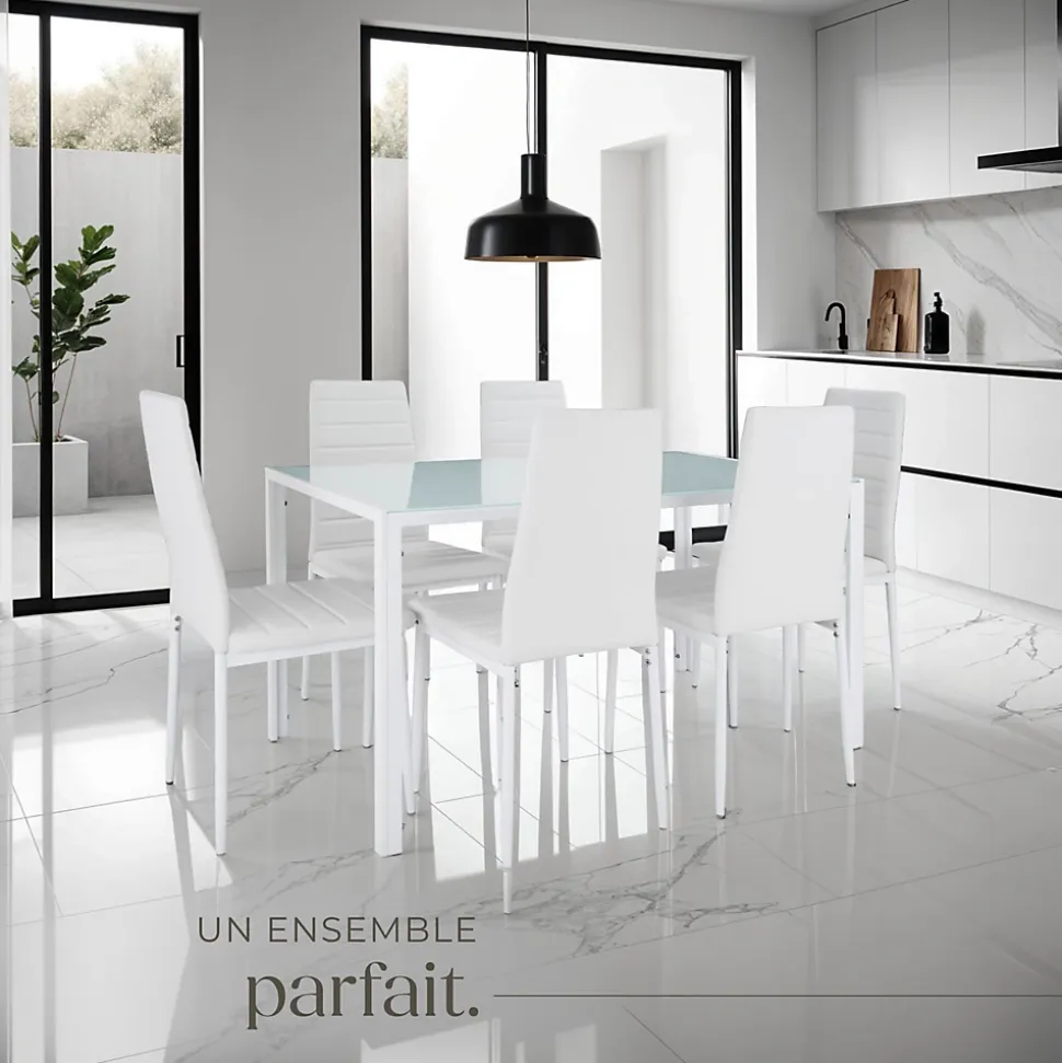 Ensemble table et chaises de salle à manger 7 pièces Acier blanc