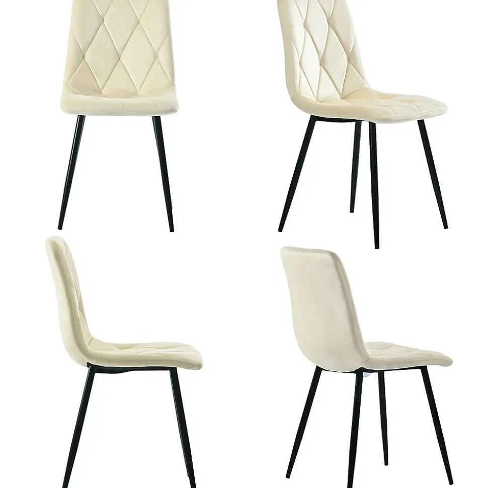 Ensemble table et chaises 117x68x75 cm avec 4 chaises rectangulaire plateau MDF effet marbre pieds métal doré