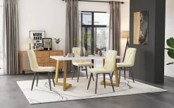 Ensemble table et chaises 117x68x75 cm avec 4 chaises rectangulaire plateau MDF effet marbre pieds métal doré