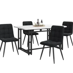 Ensemble table et chaises 140x80x75 cm avec 4 chaises en velours rembourré, structure métal, table rectangulaire moderne